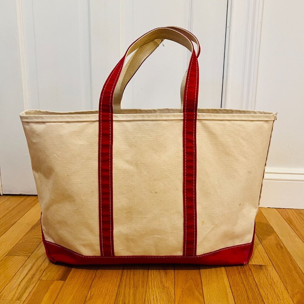 Vintage 1980s L.L Bean Boat And Tote Large Heavy Canvas Bag USA Red/White - Picture 9 of 16